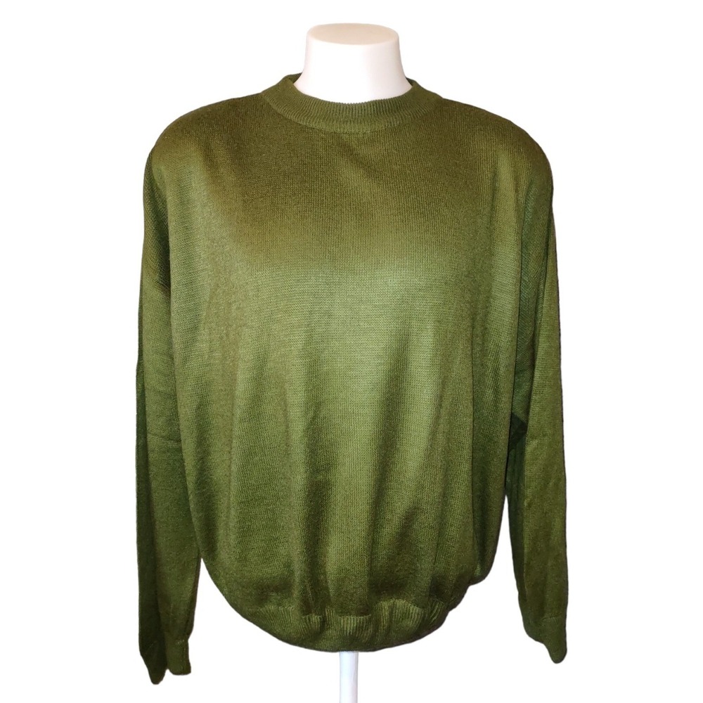 Bergati Sweater Large Men Vintage Cabin Core Olive Green Crewneck Pullover Retro